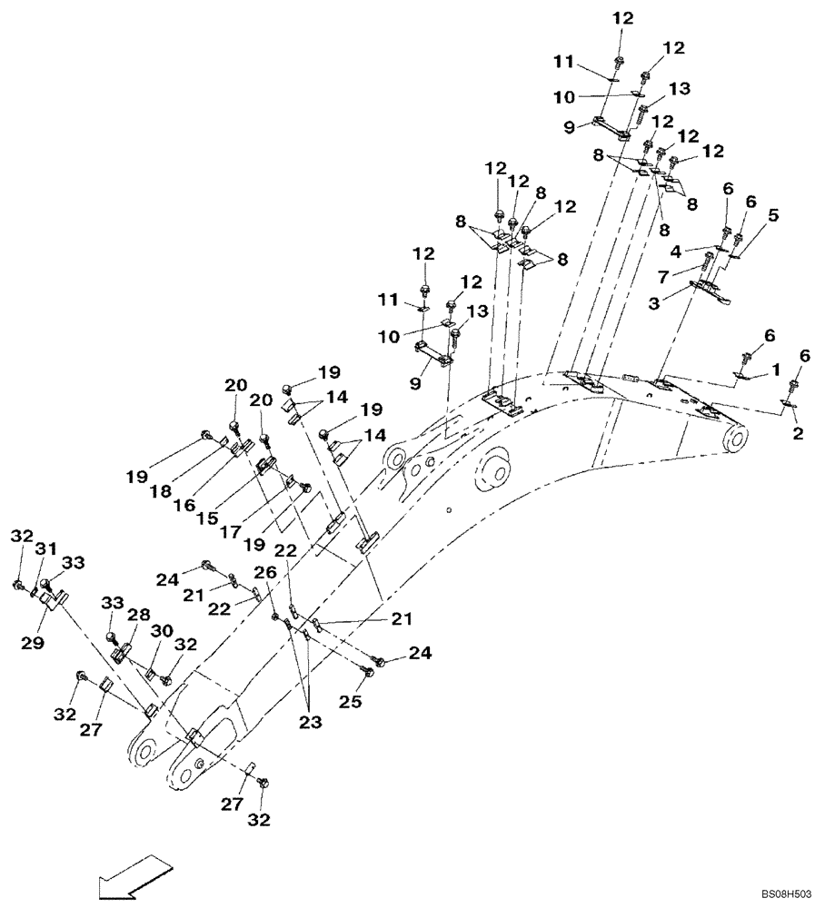 Схема запчастей Case CX470B - (09-19) - CLAMPS - BOOM (09) - CHASSIS