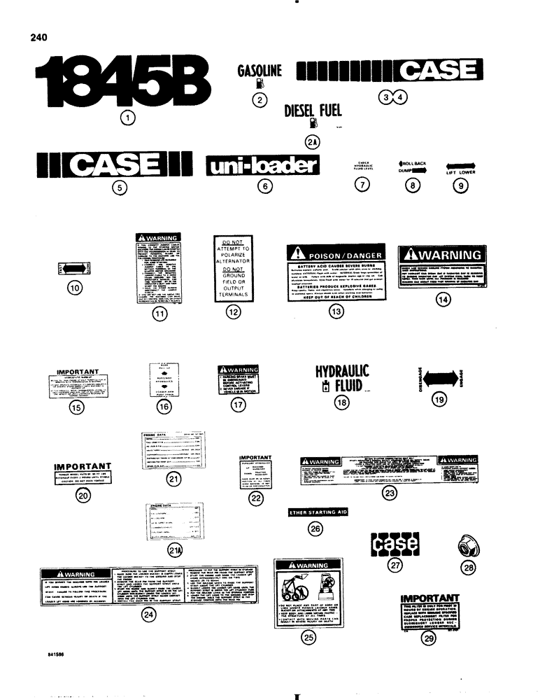 Схема запчастей Case 1845B - (240) - DECAL KIT - GASOLINE AND DIESEL MODELS, USED ON MODELS WITH BROWN AND TAN COLOR SCHEME (09) - CHASSIS/ATTACHMENTS
