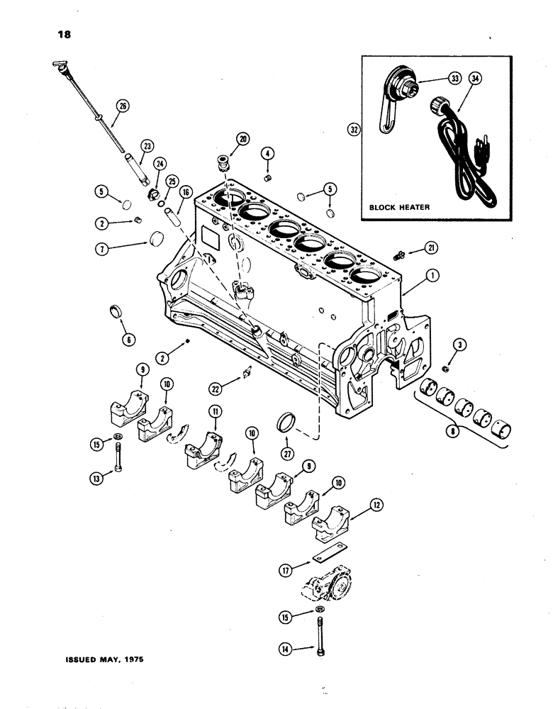 Схема запчастей Case W24B - (018) - CYLINDER BLOCK, (504BD) DIESEL ENGINE,THICK DECK BLOCK AND SMALL CRANKSHAFT 1ST USED ENG. SN.2572011 (02) - ENGINE