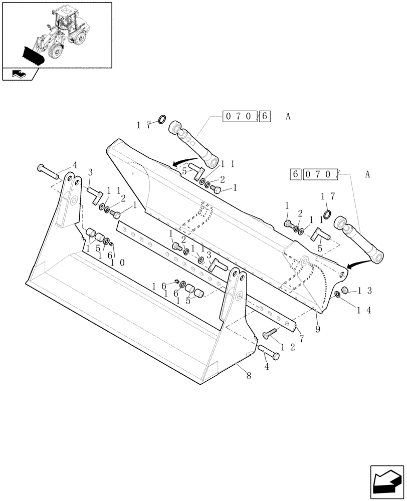 Схема запчастей Case 121E - (727[01]) - 4X1 STANDARD BUCKET (0,8M³) X 2050 MM (09) - LOADER/BACKHOE