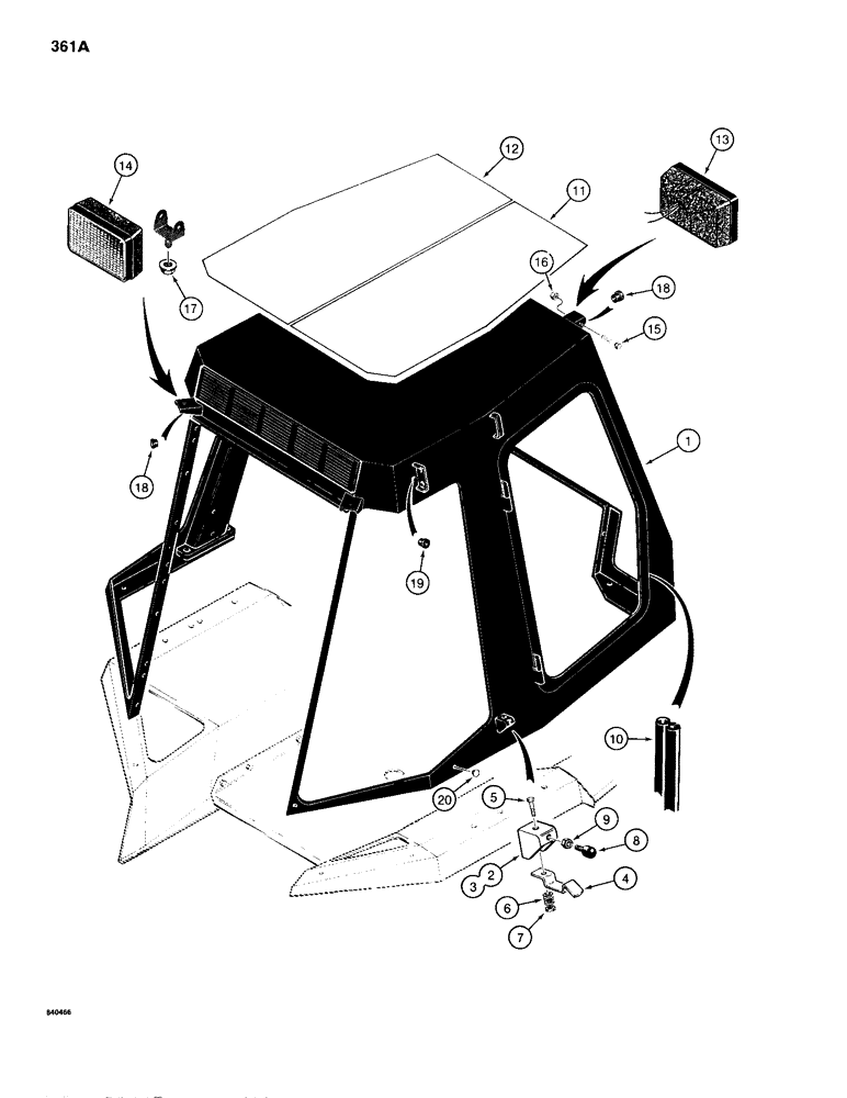 Схема запчастей Case 680H - (361A) - BROWN CAB FRAME AND LAMPS (09) - CHASSIS/ATTACHMENTS