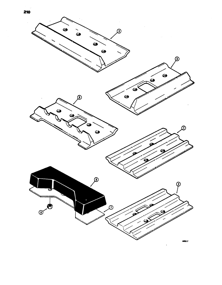 Схема запчастей Case 450 - (210) - TRACK SHOES (NON OVER LAPPING), USED BEFORE TRACTOR SN 3050801, SEMI-GROUSER, CLOSED (04) - UNDERCARRIAGE