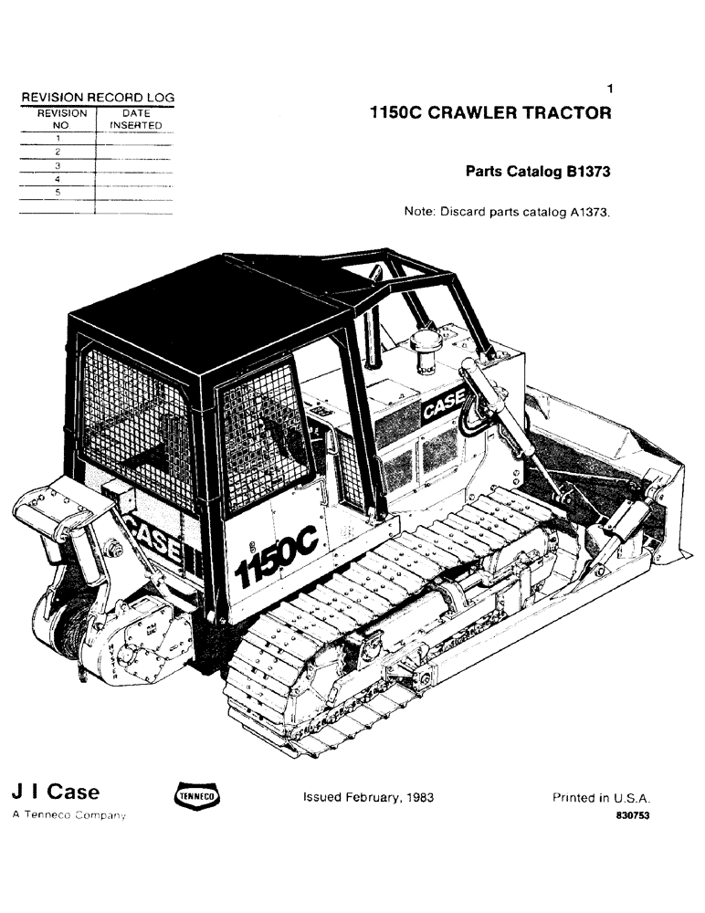 Схема запчастей Case 1150C - (001) - REVISION RECORD LOG (00) - PICTORIAL INDEX