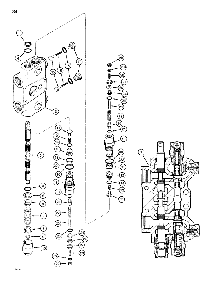 Схема запчастей Case 35WL - (34) - BACKHOE CONTROL VALVE, SWING SECTION 