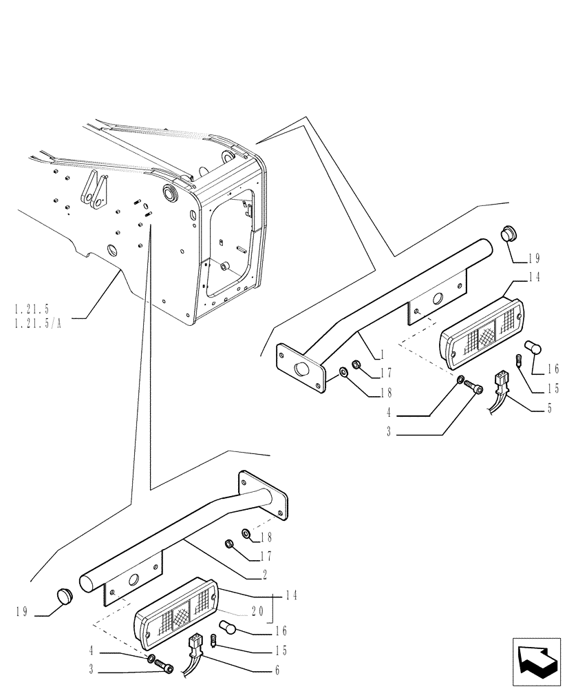Схема запчастей Case TX742 - (9.00330[01]) - ROAD LIGHTS - OPTIONAL CODE 749268001 (55) - ELECTRICAL SYSTEMS