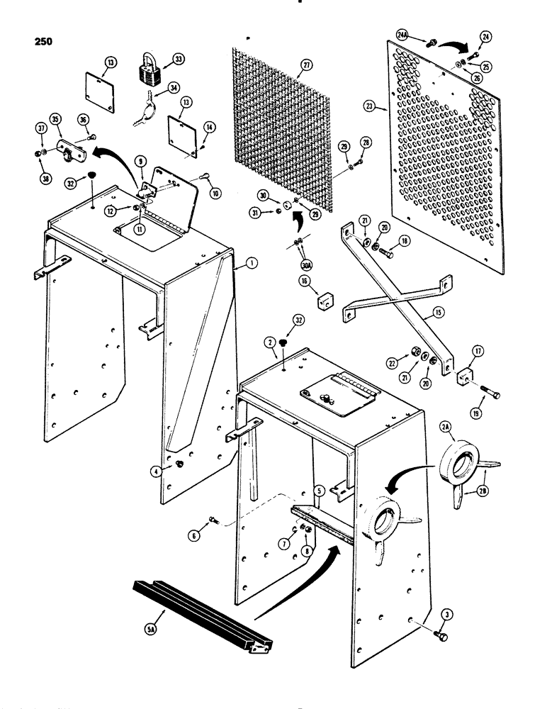 Схема запчастей Case 450B - (250) - SHROUD, GRILLE AND SCREENS (05) - UPPERSTRUCTURE CHASSIS