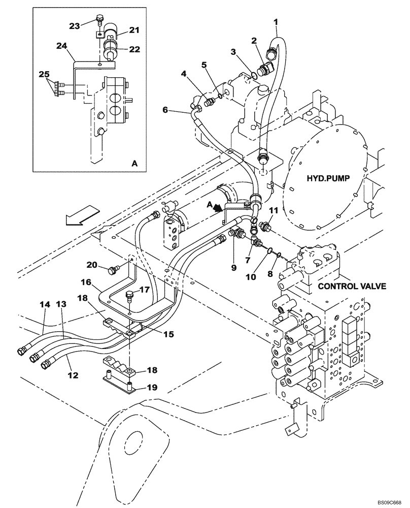 Схема запчастей Case CX350B - (08-89) - HYDRAULICS, AUXILIARY - SECOND ACTING CIRCUIT, PEDAL ACTIVATED (08) - HYDRAULICS