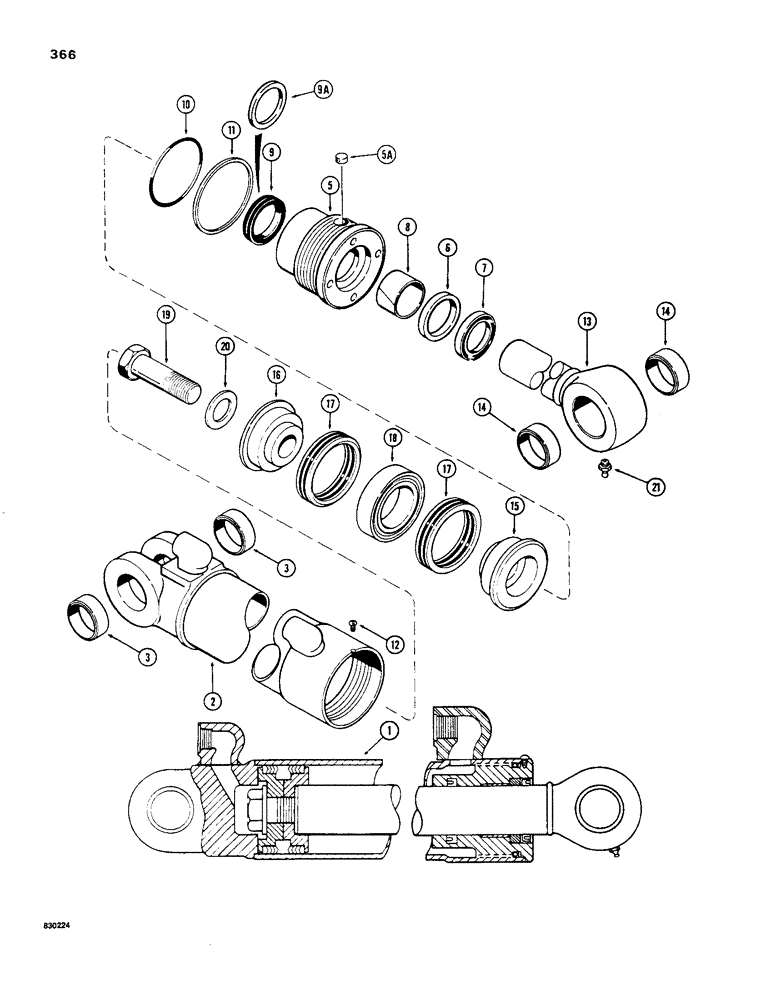 Схема запчастей Case 480C - (366) - G33596 BACKHOE DIPPER CYLINDER, WITH TWO PIECE PISTON (35) - HYDRAULIC SYSTEMS
