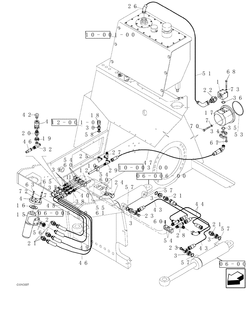 Схема запчастей Case SR15 - (06-002-00[01]) - HYDRAULIC CIRCUIT, STEERING (05) - STEERING