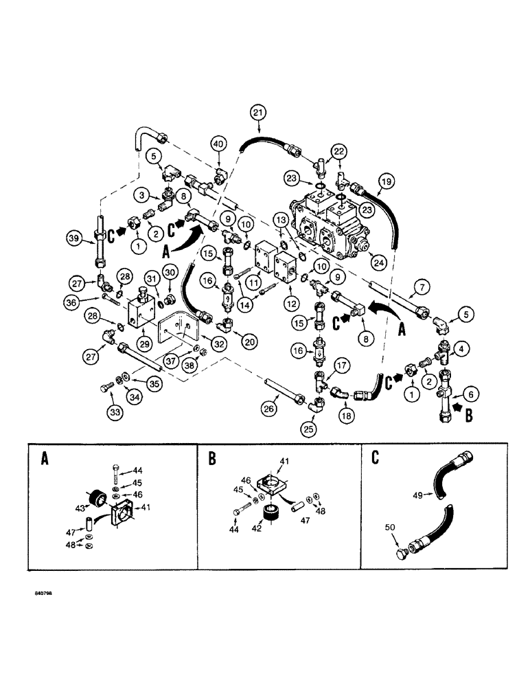 Схема запчастей Case 1187 - (194) - ROTARY CUTTER HYDRAULICS, MAIN CONTROL VALVES TO DIVERTER VALVE (07) - HYDRAULIC SYSTEM