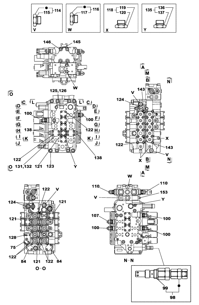Схема запчастей Case CX350B - (08-66) - CONTROL VALVE - OPTIONAL (08) - HYDRAULICS