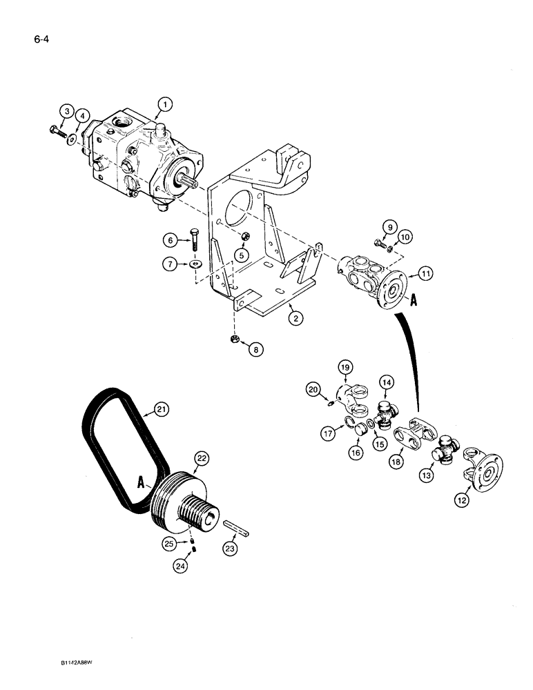 Схема запчастей Case 360 - (6-04) - GROUND DRIVE PUMP MOUNTING - WISCONSIN GASOLINE ENGINE MODELS PRIOR TO P.I.N. 1256193 (06) - POWER TRAIN
