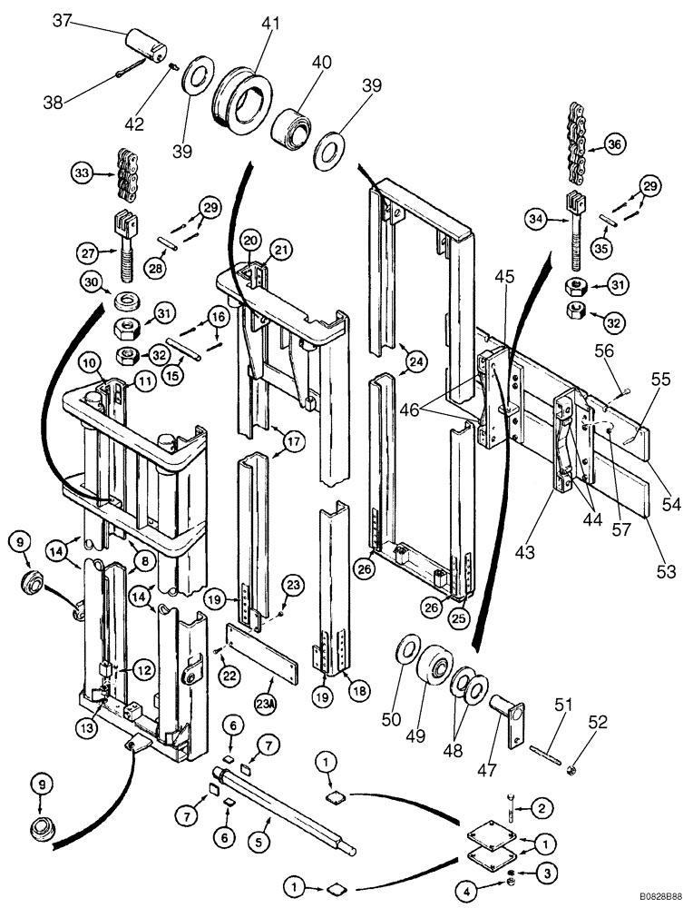 Схема запчастей Case 586E - (9-094) - 6.5 M (21-1/2 FOOT) MAST FOR 586E, MODELS WITH DUAL LIFT CYLINDER WITHOUT 31 DEGREE FWD. MAST TILT (09) - CHASSIS/ATTACHMENTS