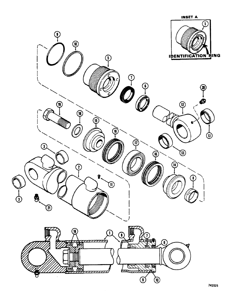 Схема запчастей Case 600 - (210) - G33710 DECKING BLADE CYLINDER, GLAND HAS IDENTIFICATION RING (07) - HYDRAULIC SYSTEM