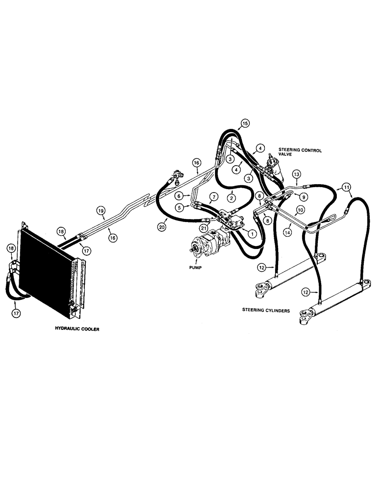 Схема запчастей Case 621 - (1-10) - PICTORIAL INDEX, STEERING AND COOLING HYDRAULIC CIRCUIT, PRIOR TO P.I.N. JAK0020901 (00) - PICTORIAL INDEX