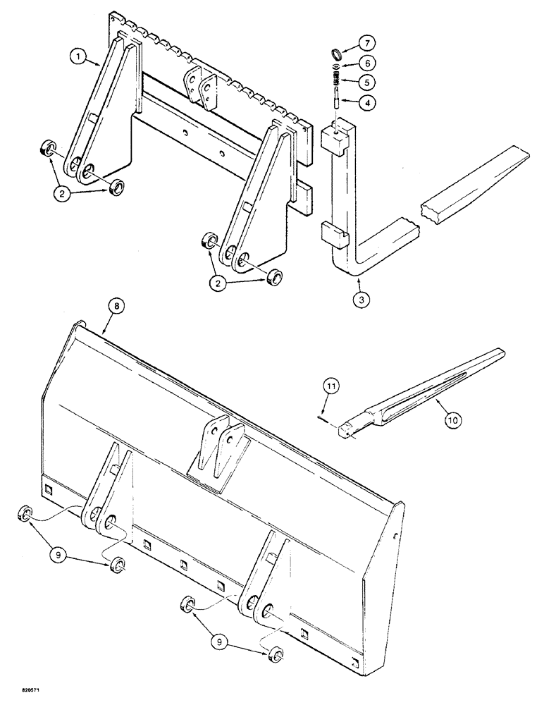 Схема запчастей Case W4 - (174) - PALLET FORK AND MANURE FORK, PALLET FORK, MANURE FORK (09) - CHASSIS/ATTACHMENTS