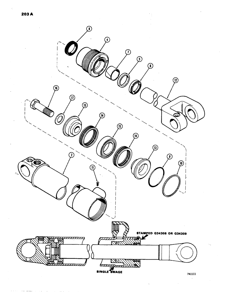 Схема запчастей Case W24B - (203A) - G34308 AND G34309 LOADER LIFT CYLINDERS, GLAND IS STAMPED WITH CYL PART NUMBER (08) - HYDRAULICS
