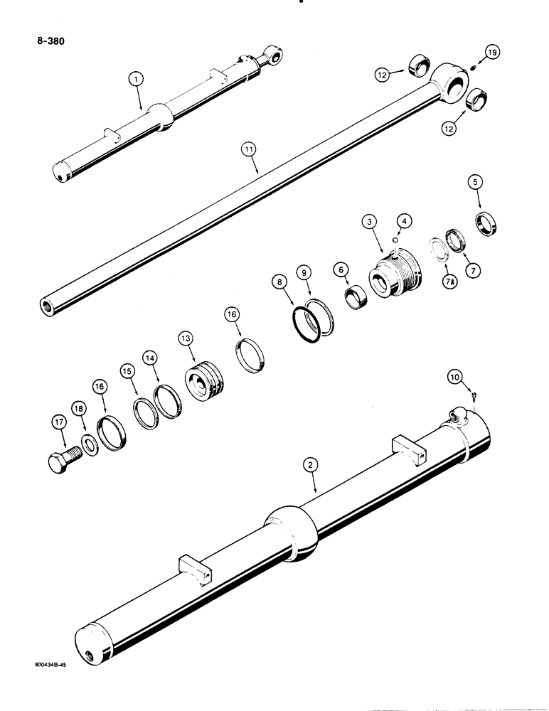 Схема запчастей Case 1450B - (8-380) - DOZER ANGLE CYLINDERS, HYDRAULIC ANGLE TILT PITCH DOZER MODELS (08) - HYDRAULICS
