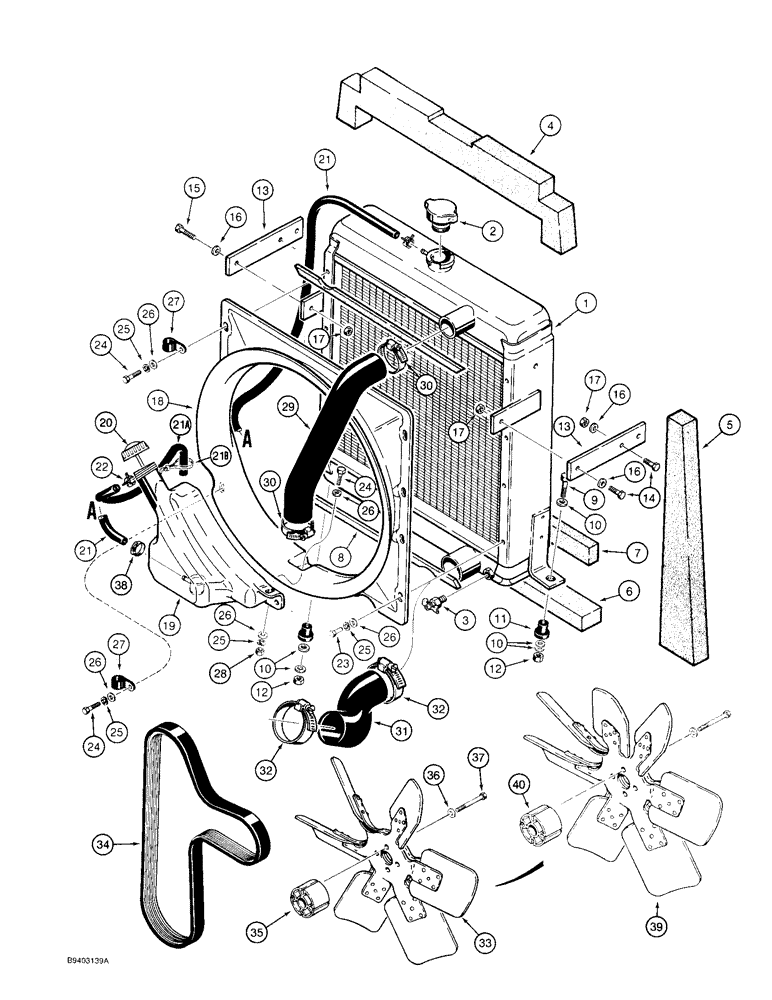 Схема запчастей Case 480F LL - (2-02) - RADIATOR, FAN, AND MOUNTING PARTS (02) - ENGINE