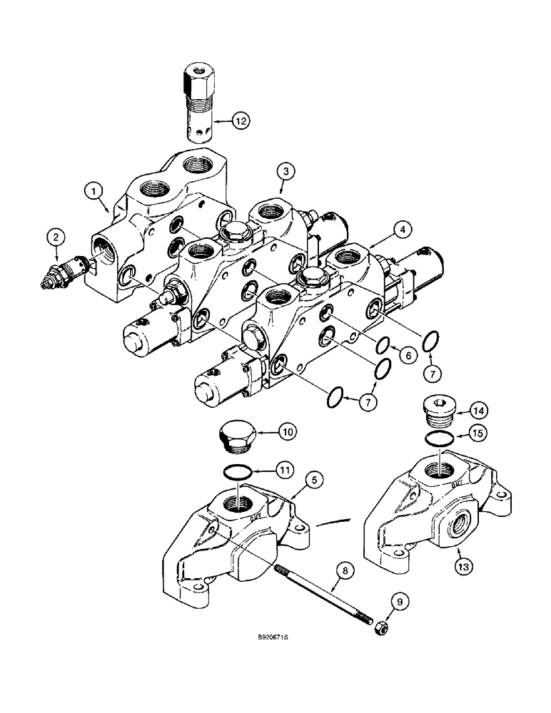 Схема запчастей Case 821B - (8-22) - LOADER CONTROL VALVE - TWO SPOOL, POWER BEYOND KIT (08) - HYDRAULICS