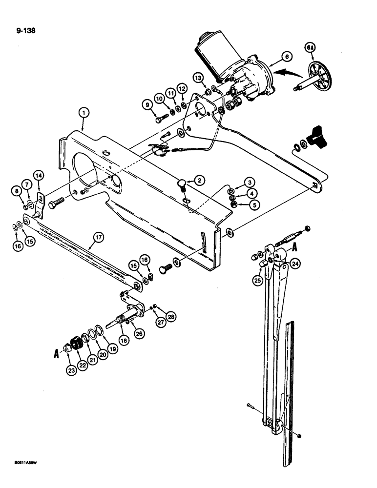Схема запчастей Case 680L - (9-138) - CAB REAR WINDSHIELD WIPER (09) - CHASSIS/ATTACHMENTS