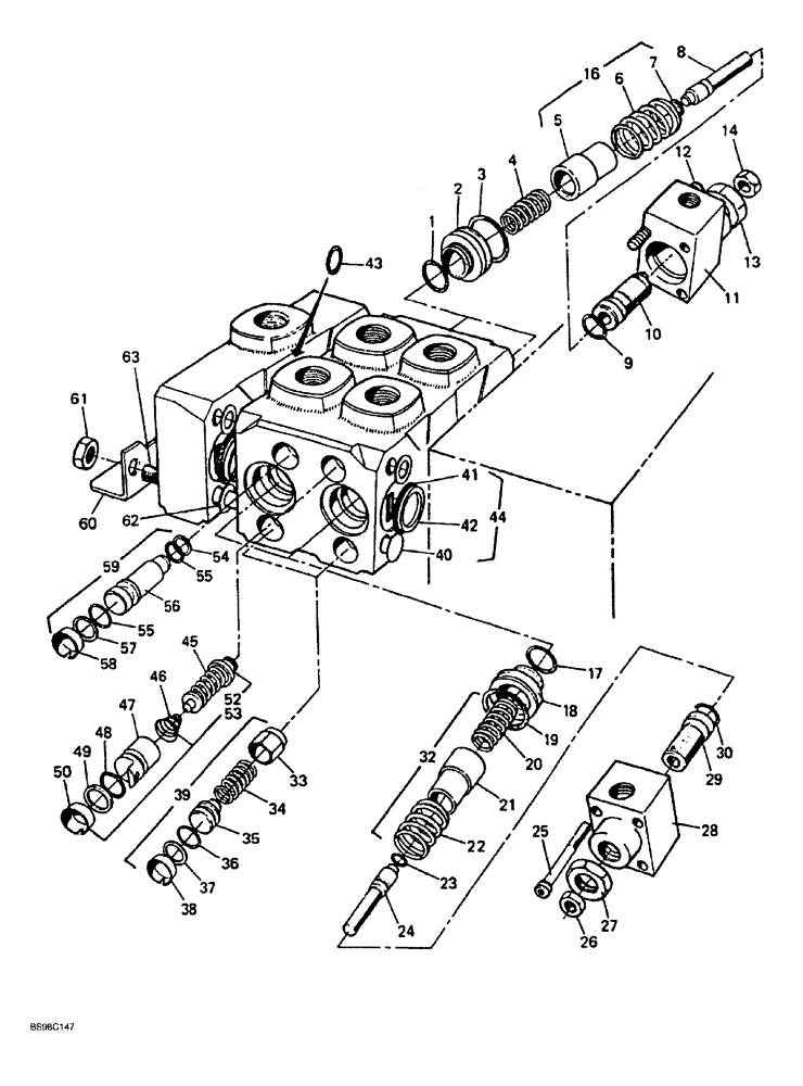Схема запчастей Case 689G - (08-46) - MAIN CONTROL VALVE, COMPENSATING AND LEVEL CONTROL SECTION (08) - HYDRAULICS