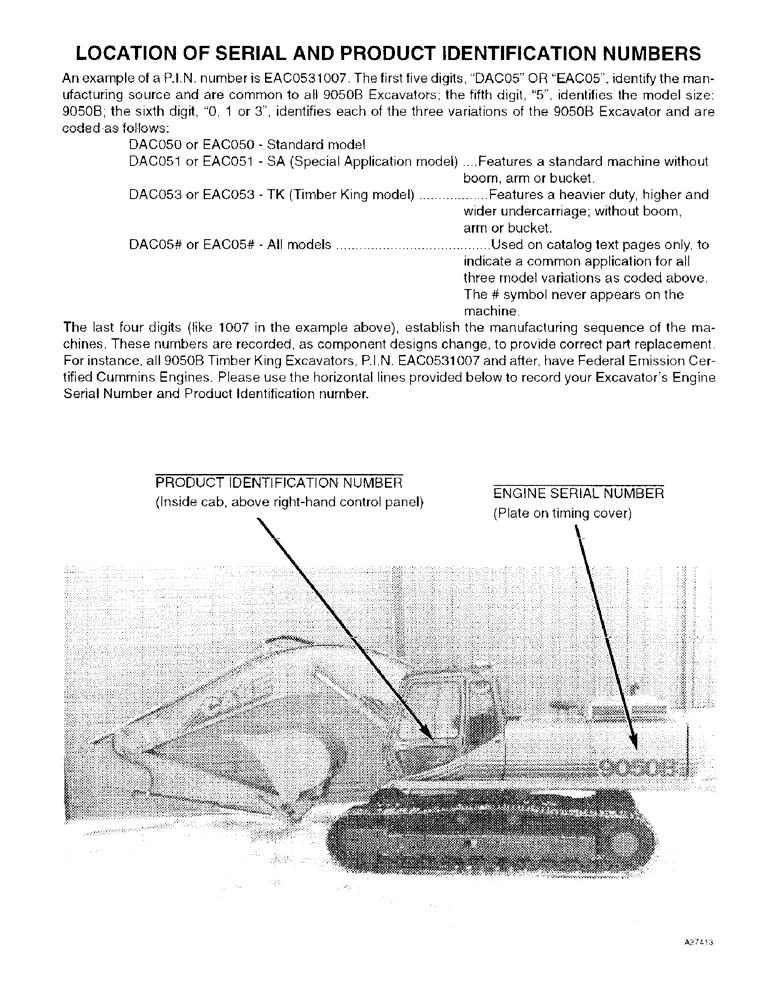 Схема запчастей Case 9050B - (1-2) - LOCATION OF SERIAL AND PRODUCT IDENTIFICATION NUMBERS (00) - PICTORIAL INDEX