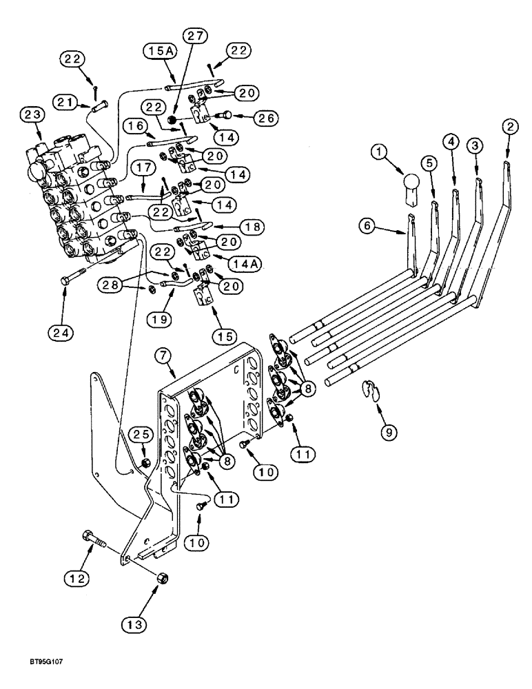 Схема запчастей Case 580L - (9-066) - THREE-POINT HITCH CONTROLS, THIRD LEVER, REF 4, IS PITCH/ FOURTH LEVER, REF 3, IS TILT, 570LXT MODEL (09) - CHASSIS/ATTACHMENTS