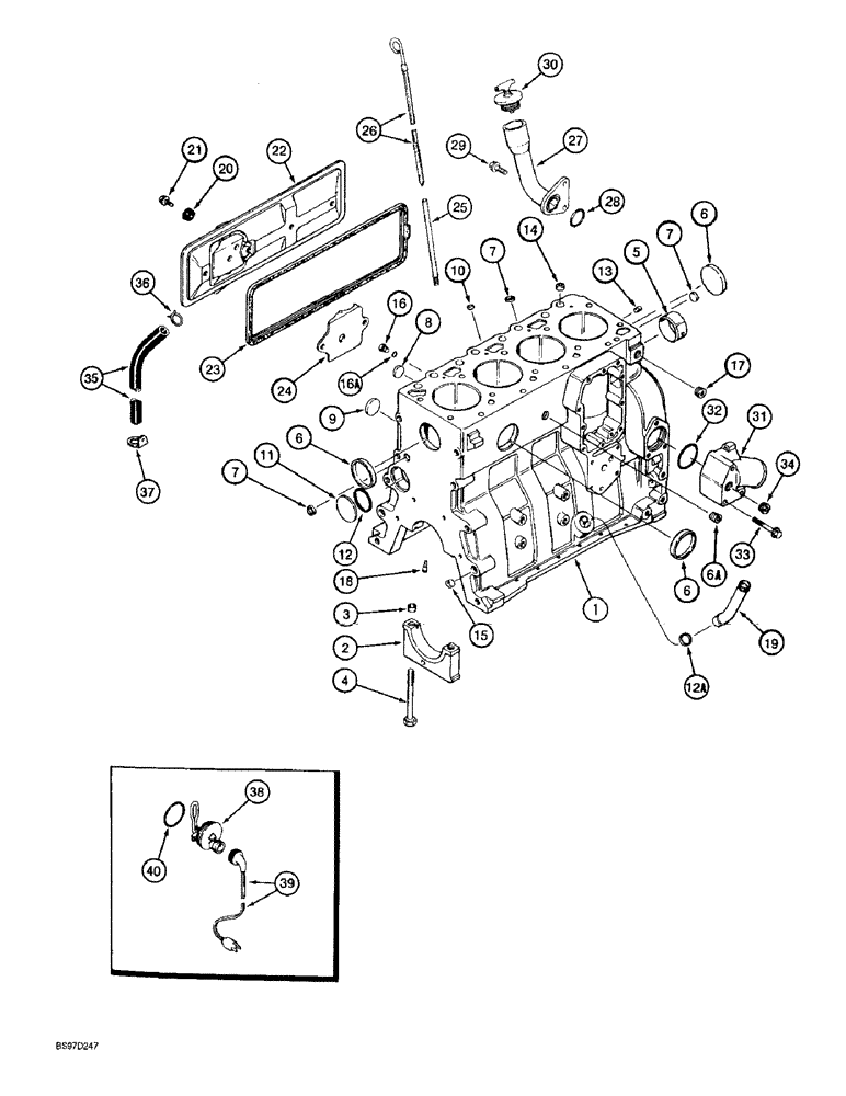 Схема запчастей Case 580L - (2-041A) - CYLINDER BLOCK, 4T-390 ENGINE (02) - ENGINE