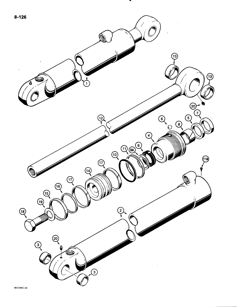 Схема запчастей Case 480E - (8-126) - G104844 BACKHOE DIPPER CYLINDER, 480E MODELS WITH 12 FOOT BACKHOE ONLY (08) - HYDRAULICS