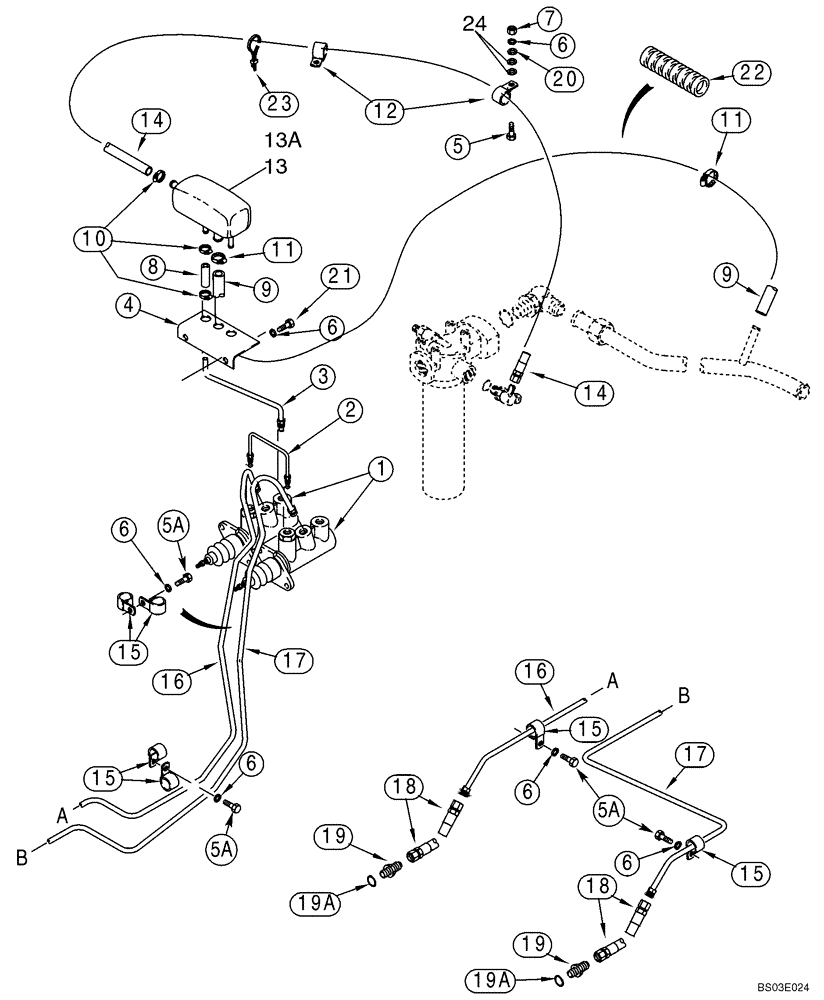 Схема запчастей Case 570MXT - (07-04) - HYDRAULICS - BRAKE MASTER CYLINDER (07) - BRAKES