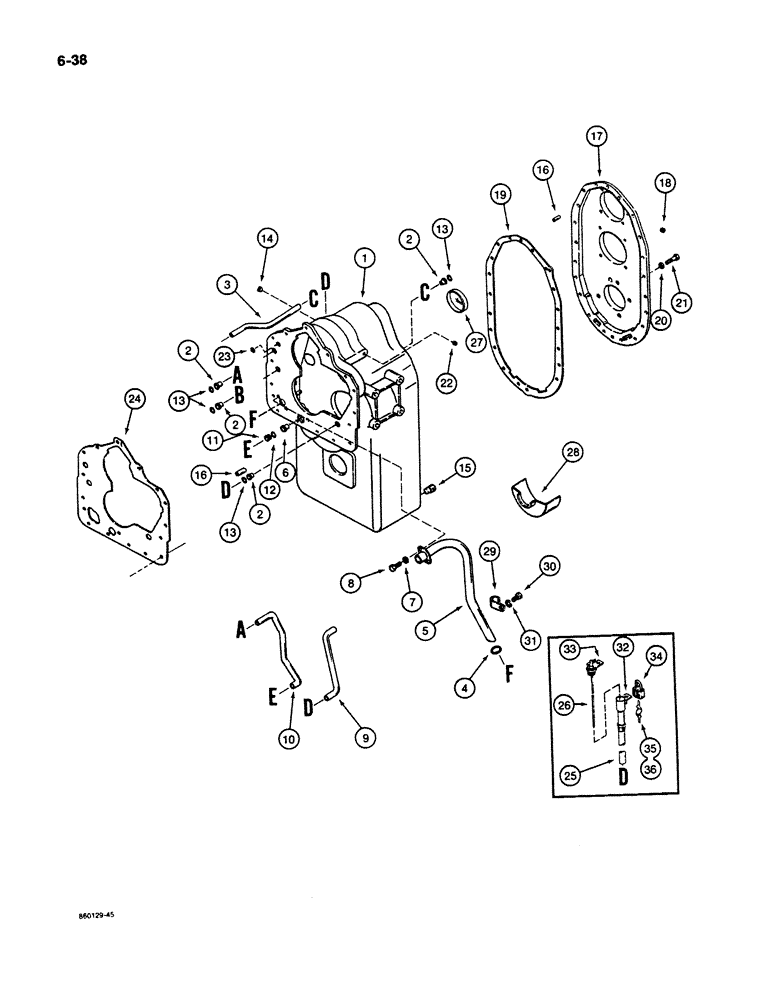 Схема запчастей Case W11B - (6-038) - CLARK TRANSMISSION, HOUSING, REAR COVER, AND TUBES (06) - POWER TRAIN