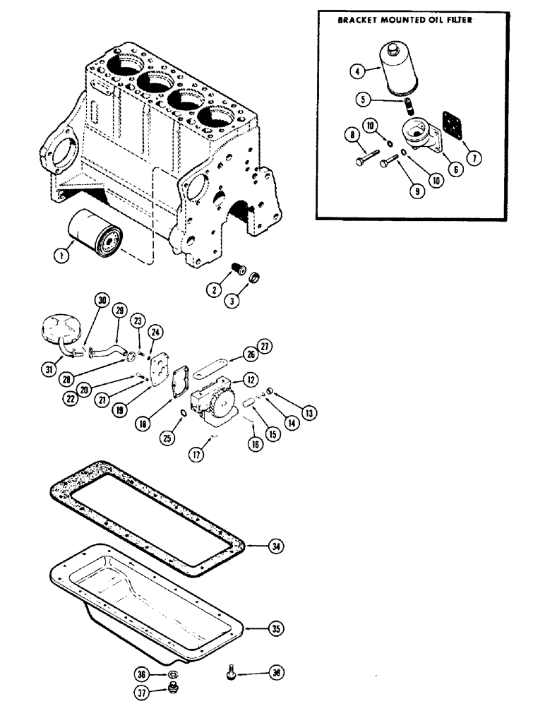 Схема запчастей Case 500 - (018) - ENGINE OIL FILTER, (188) DIESEL ENGINE, FLANGE MOUNTED, FIRST USED ENGINE SERIAL NUMBER 2614827 (01) - ENGINE