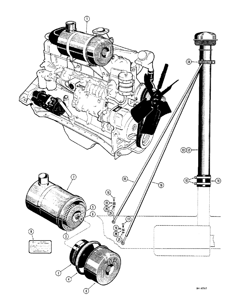Схема запчастей Case 1150 - (030) - DRY TYPE AIR CLEANER AND EXTENSIONS (01) - ENGINE
