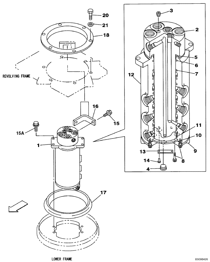 Схема запчастей Case CX135SR - (08-86) - HYDRAULICS - JOINT, SWIVEL CENTER - MODELS WITH DOZER BLADE (08) - HYDRAULICS