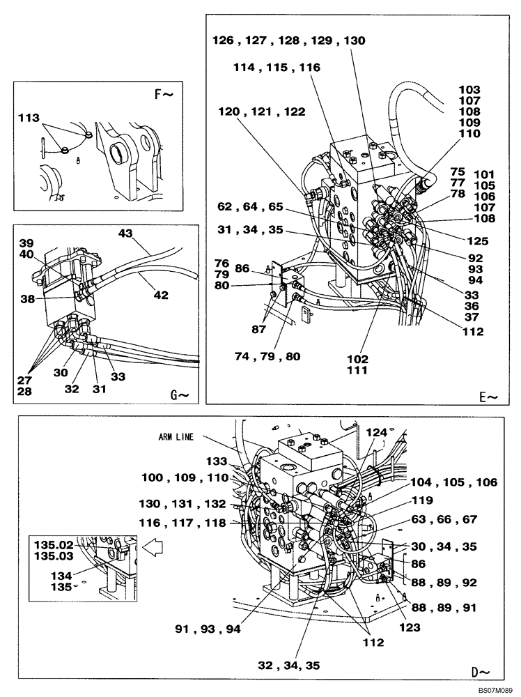 Схема запчастей Case CX135SR - (08-34) - PILOT CONTROL LINES - MODELS WITHOUT LOAD HOLD (08) - HYDRAULICS