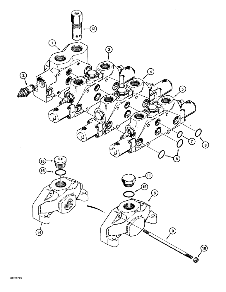 Схема запчастей Case 821B - (8-24) - LOADER CONTROL VALVE - THREE SPOOL, POWER BEYOND KIT (08) - HYDRAULICS