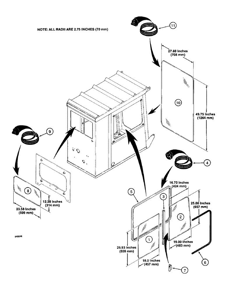 Схема запчастей Case 1187 - (346) - LOGGER CAB GLASS (05) - UPPERSTRUCTURE CHASSIS