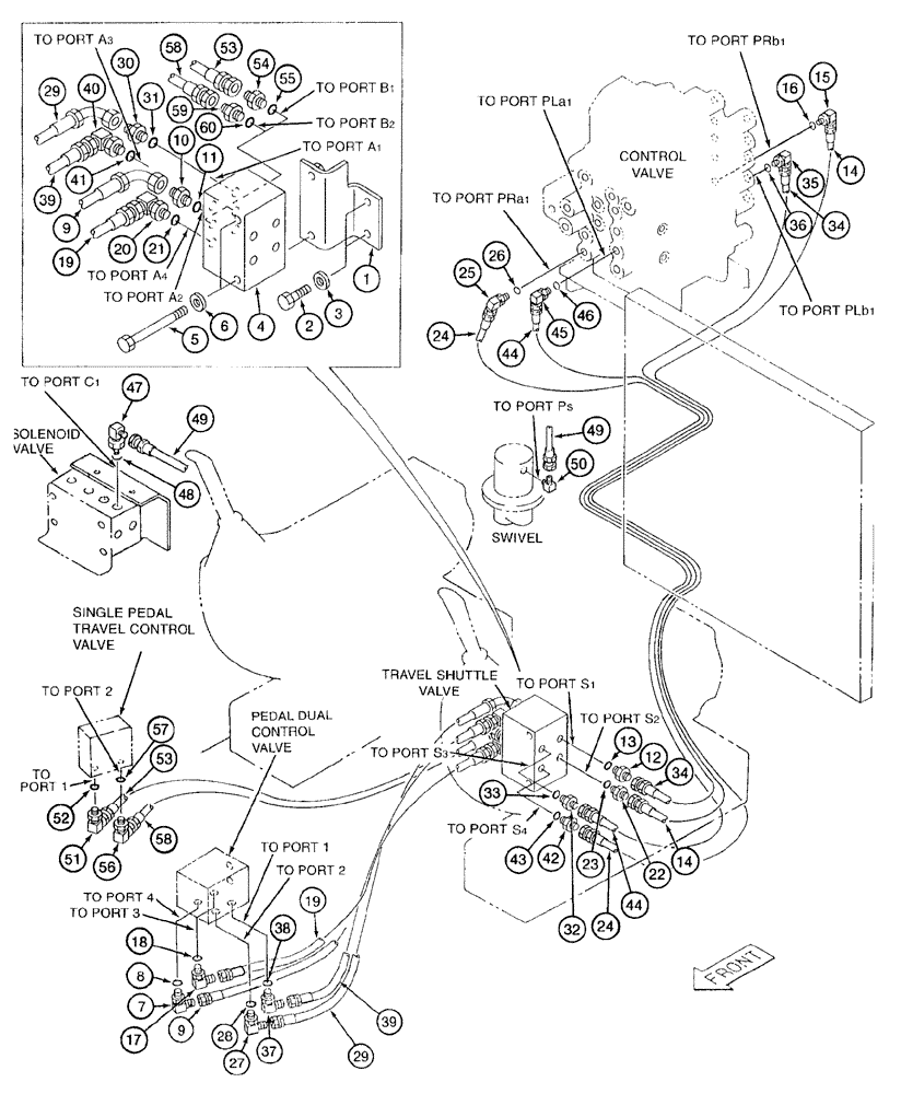 Схема запчастей Case 9050B - (8-096) - TRAVEL CONTROL LINES,PIN EAC0501123 & AFT,R.H. TRAVL LINE,HI SPD SIGNAL LINE,SINGL-PEDAL TRAVL LINES (08) - HYDRAULICS