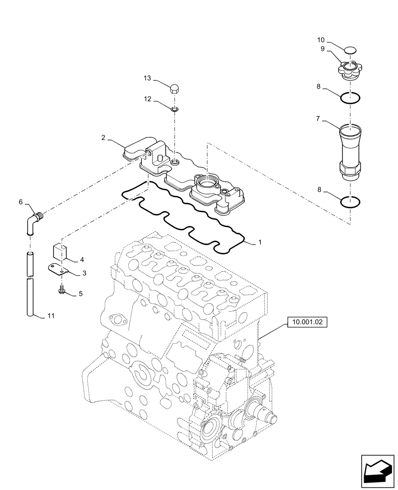 Схема запчастей Case SV185 - (10.102.AK) - VALVE COVER & CRANKSHAFT PULLEY (10) - ENGINE