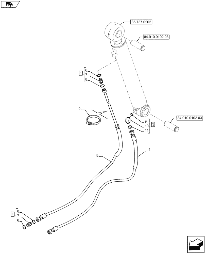 Схема запчастей Case 580SN - (35.737.0102) - DIPPER CYLINDER LINES (35) - HYDRAULIC SYSTEMS