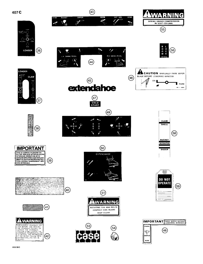Схема запчастей Case 680H - (407C) - DECAL KIT, USED ON MODELS WITH BROWN AND TAN COLOR SCHEME (09) - CHASSIS/ATTACHMENTS