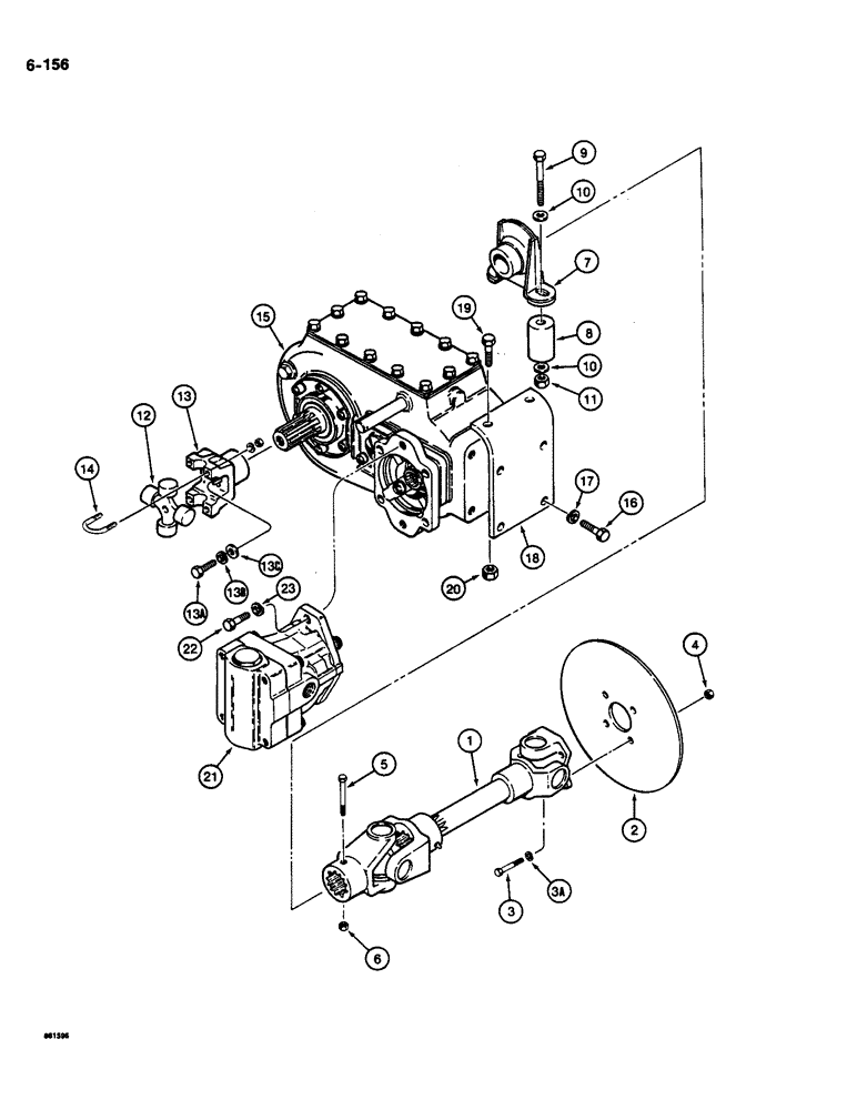 Схема запчастей Case DH4B - (6-156) - DRIVE SHAFT, GROUND DRIVE MOTOR, AND TRANSMISSION MOUNTING (06) - POWER TRAIN