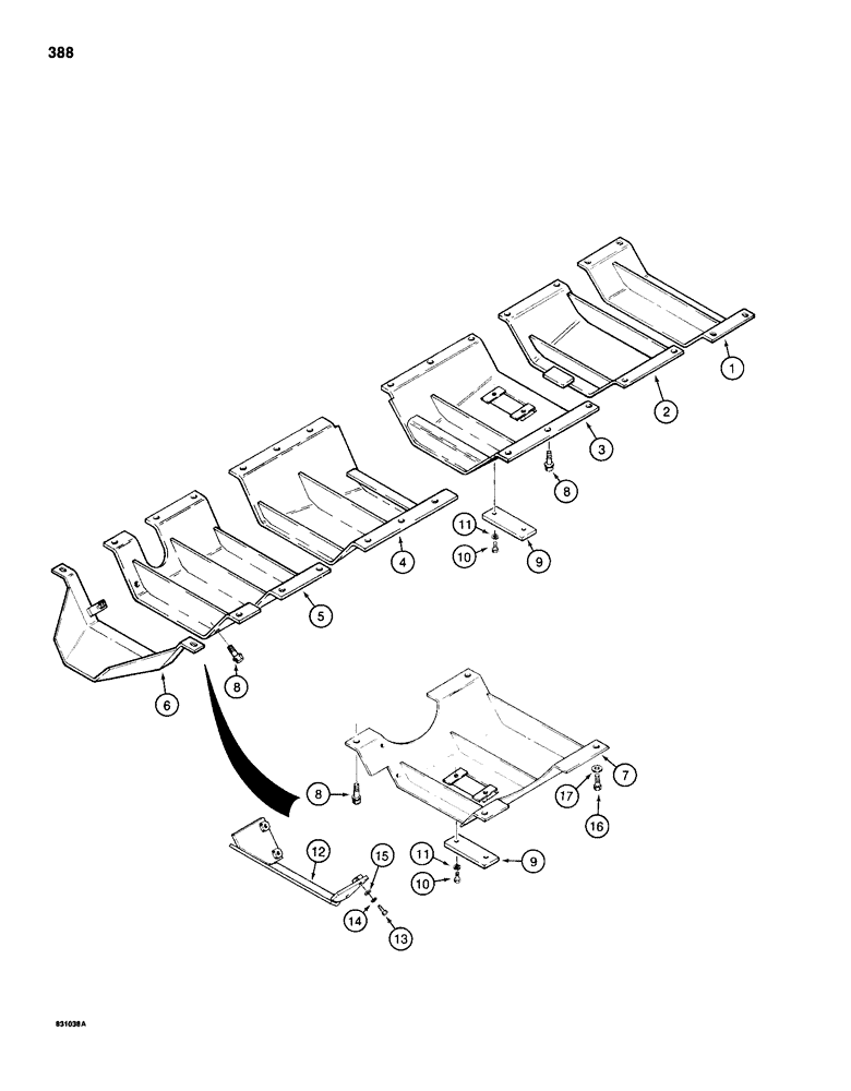 Схема запчастей Case 1155D - (388) - UNDERCARRIAGE GUARDS, DOZER AND DRAWBAR MODELS (09) - CHASSIS/ATTACHMENTS