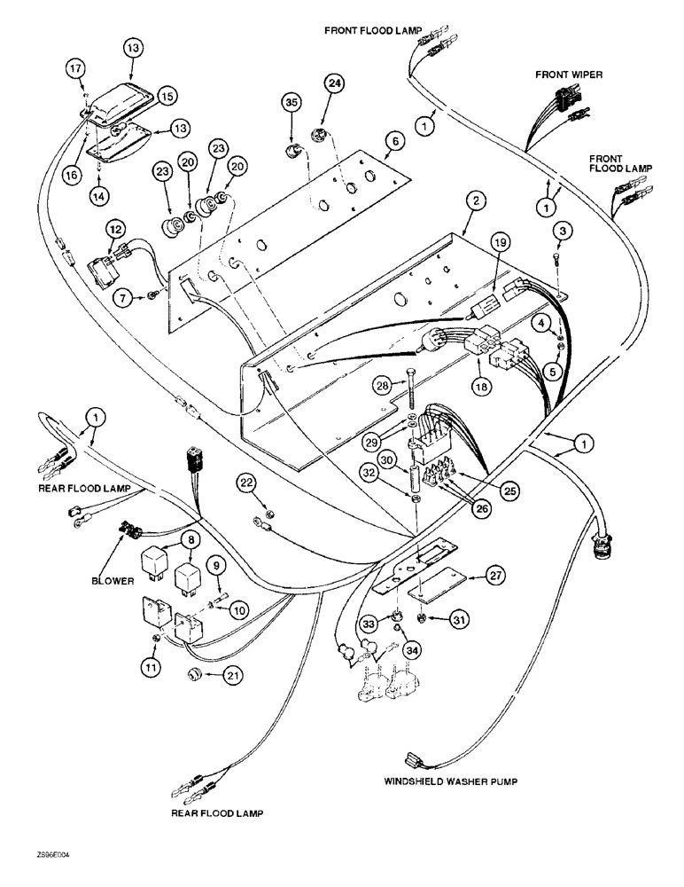 Схема запчастей Case 1155E - (4-52) - CAB CONTROL PANEL, WIRING, AND DOME LAMP, MODELS W/O AIR CONDITIONING (04) - ELECTRICAL SYSTEMS