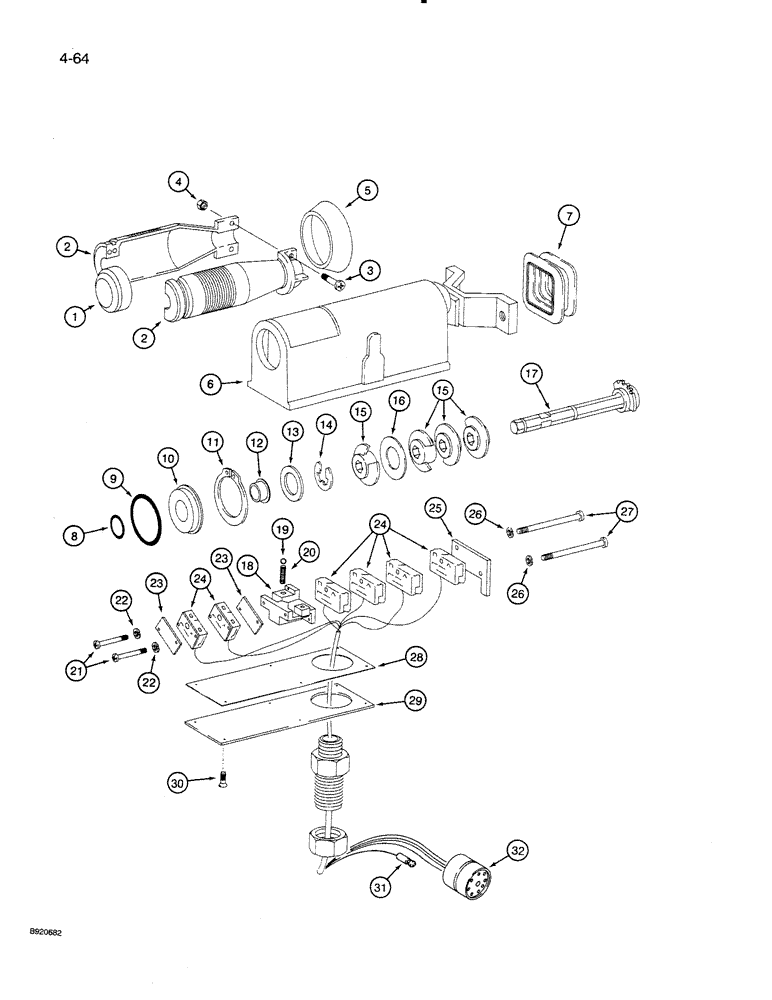 Схема запчастей Case 821 - (4-064) - TRANSMISSION SPEED SELECTOR CONTROL ASSEMBLY (04) - ELECTRICAL SYSTEMS