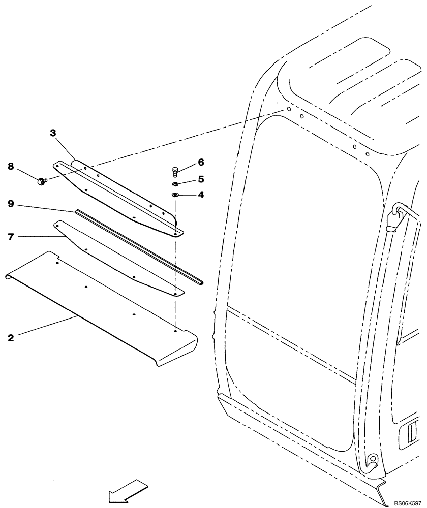 Схема запчастей Case CX240BLR - (09-36) - RAIN DEFLECTOR (09) - CHASSIS/ATTACHMENTS