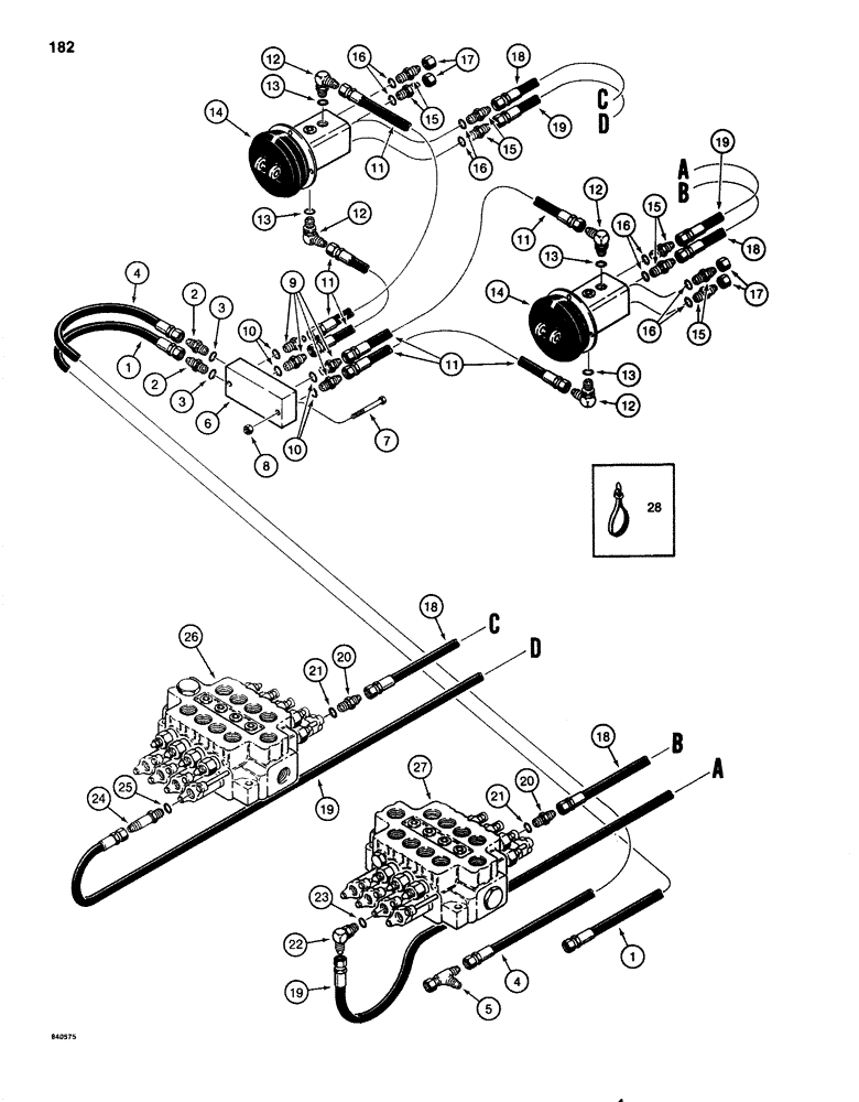 Схема запчастей Case 1080 - (182) - HYDRAULIC CIRCUIT FOR CONTROLS, MANIFOLD AND HAND CONTROL VALVE LINES (35) - HYDRAULIC SYSTEMS