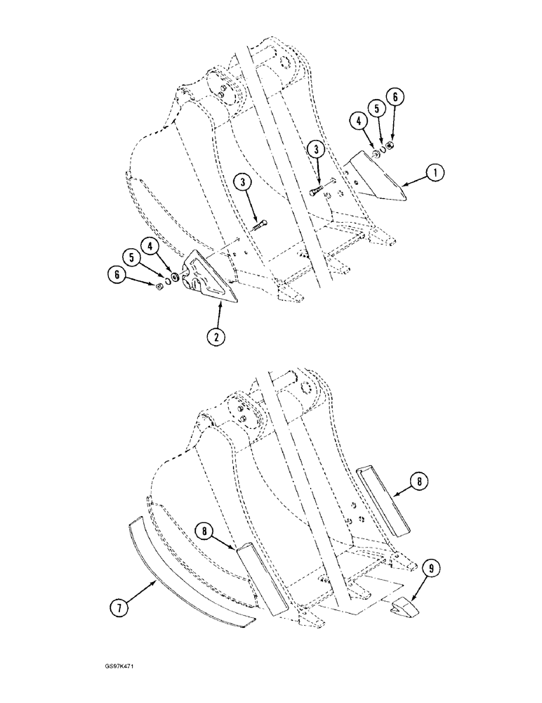 Схема запчастей Case 170C - (9-072) - BACKHOE BUCKET CUTTER OPTIONS, WITH ONE-PIECE TOOTH RETAINING CONFIGURATION (09) - CHASSIS
