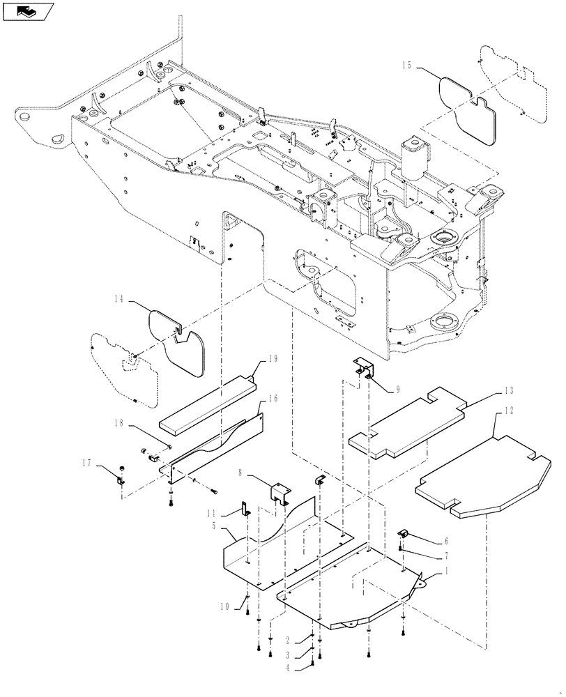 Схема запчастей Case 1021F - (39.125.03) - SOUND PANEL NO AXLE COOLER (39) - FRAMES AND BALLASTING